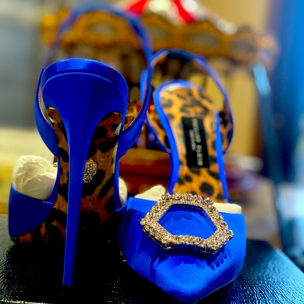 Philipp plein crustal hexagon heel with leopard sole. 38. Bnib